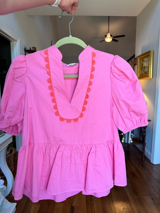 TCEC Tops - Pink Puff-Sleeve TCECwith Scalloped Trim